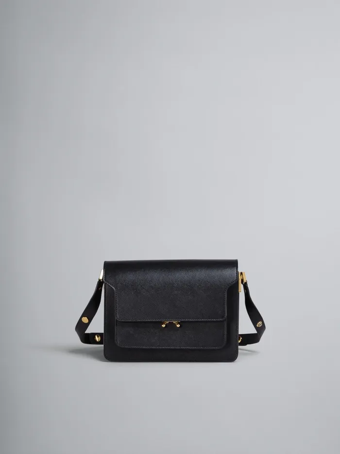 Marni Trunk Medium Bag In Saffiano Leather Black Womens Crossbody Bags