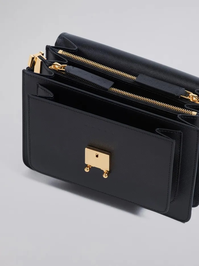 Marni Trunk Medium Bag In Saffiano Leather Black Womens Crossbody Bags Marni Trunk Medium Bag In Saffiano Leather Black Womens Crossbody Bags