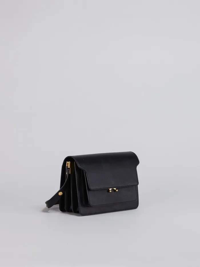 Marni Trunk Medium Bag In Saffiano Leather Black Womens Crossbody Bags Marni Trunk Medium Bag In Saffiano Leather Black Womens Crossbody Bags