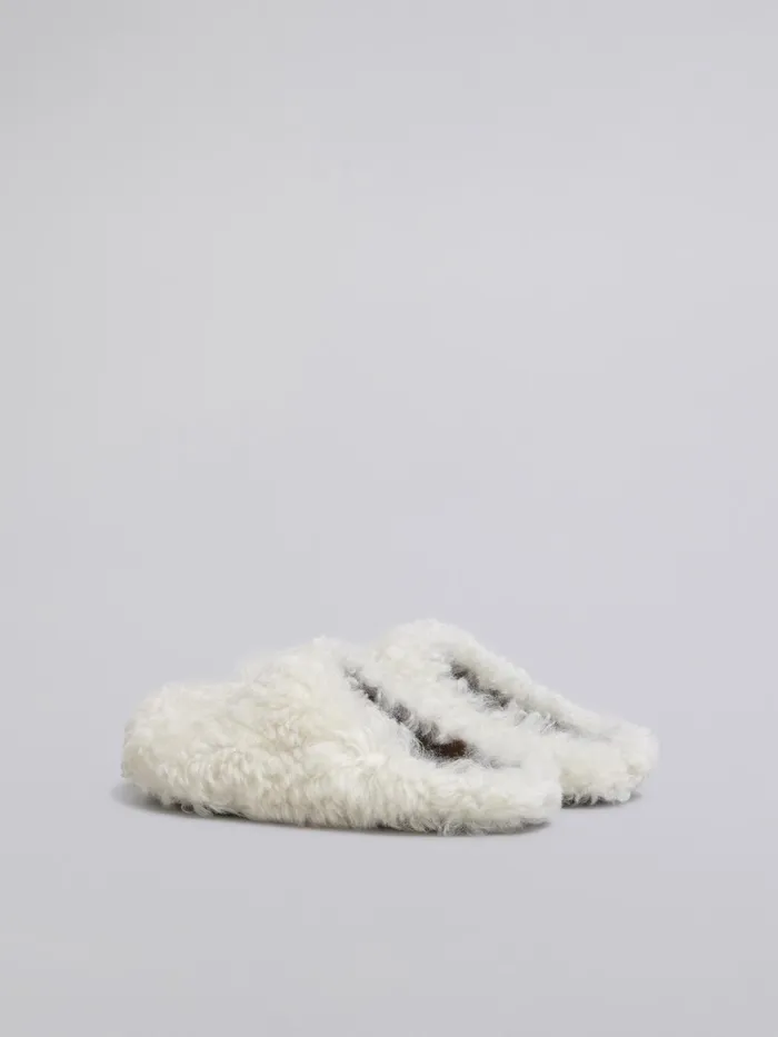 Marni White Shearling Fussbett Sabot Natural White Womens Flats Marni White Shearling Fussbett Sabot Natural White Womens Flats