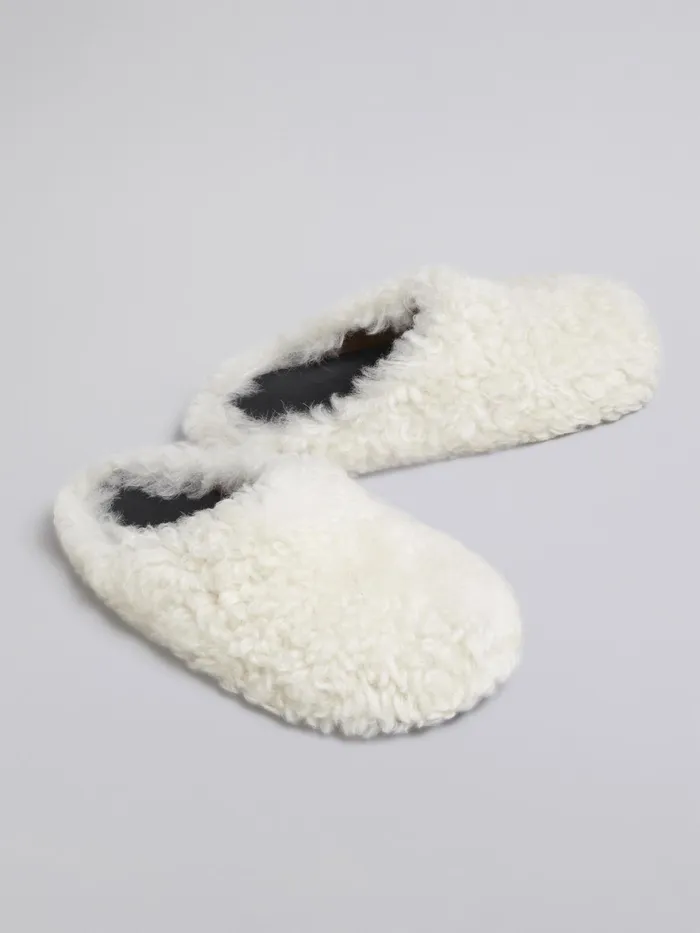 Marni White Shearling Fussbett Sabot Natural White Womens Flats Marni White Shearling Fussbett Sabot Natural White Womens Flats