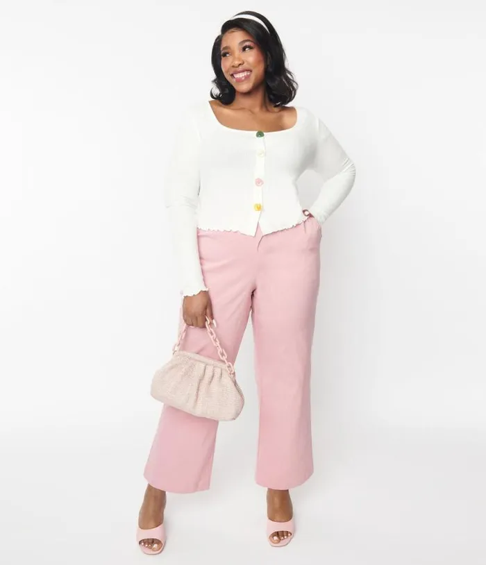 Mauve Pink Heart Buckle Pants ClothingPlus Unique Vintage Pants
