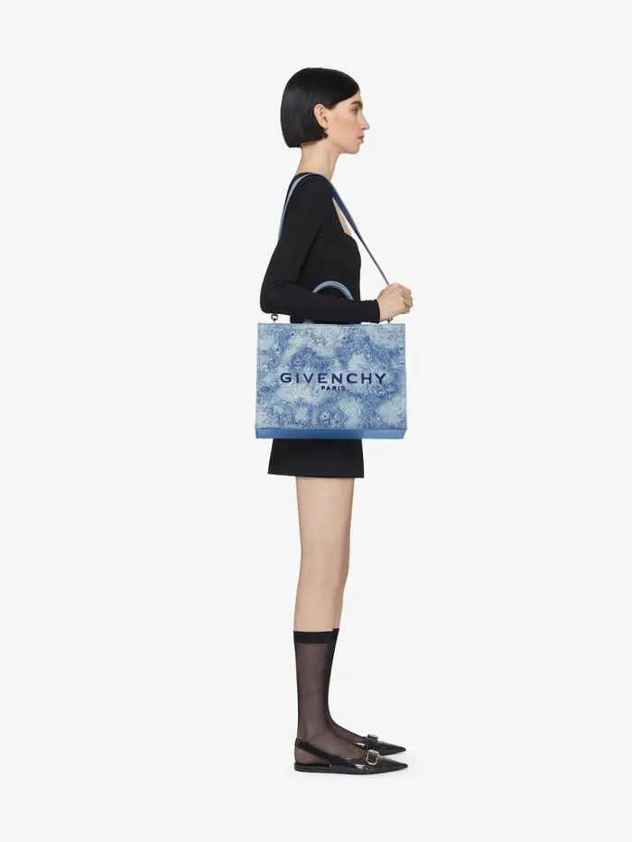 Medium GTote Bag In Washed Embroidered Denim Medium Blue Women Givenchy Shoulder Bags