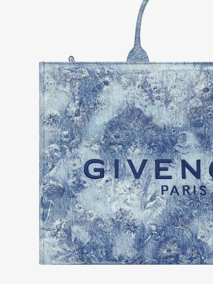 Medium GTote Bag In Washed Embroidered Denim Medium Blue Women Givenchy Shoulder Bags
