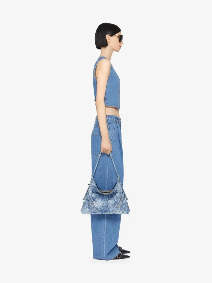 Medium Voyou Bag In Washed Embroidered Denim Medium Blue Women Givenchy Shoulder Bags