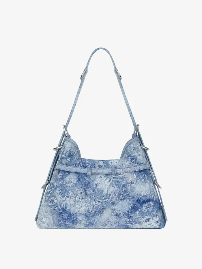 Medium Voyou Bag In Washed Embroidered Denim Medium Blue Women Givenchy Shoulder Bags