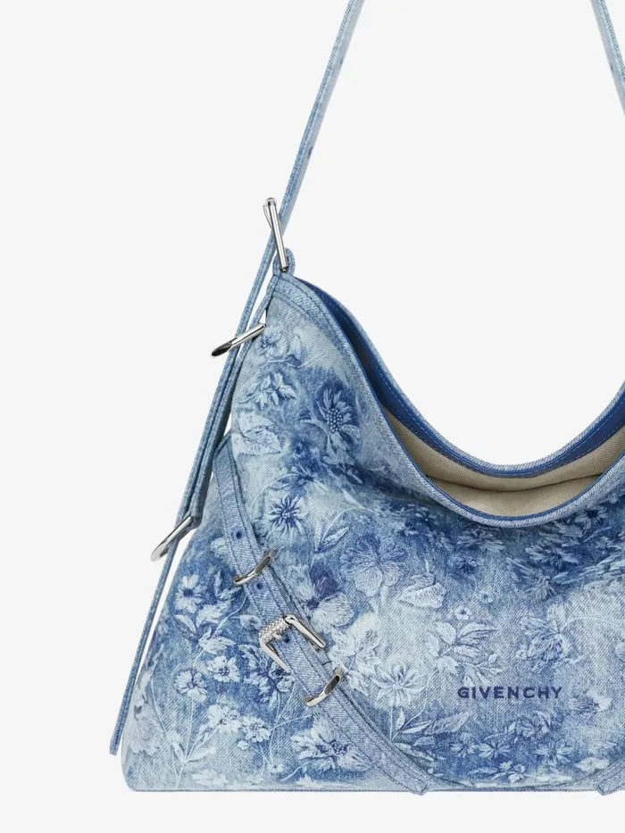 Medium Voyou Bag In Washed Embroidered Denim Medium Blue Women Givenchy Shoulder Bags