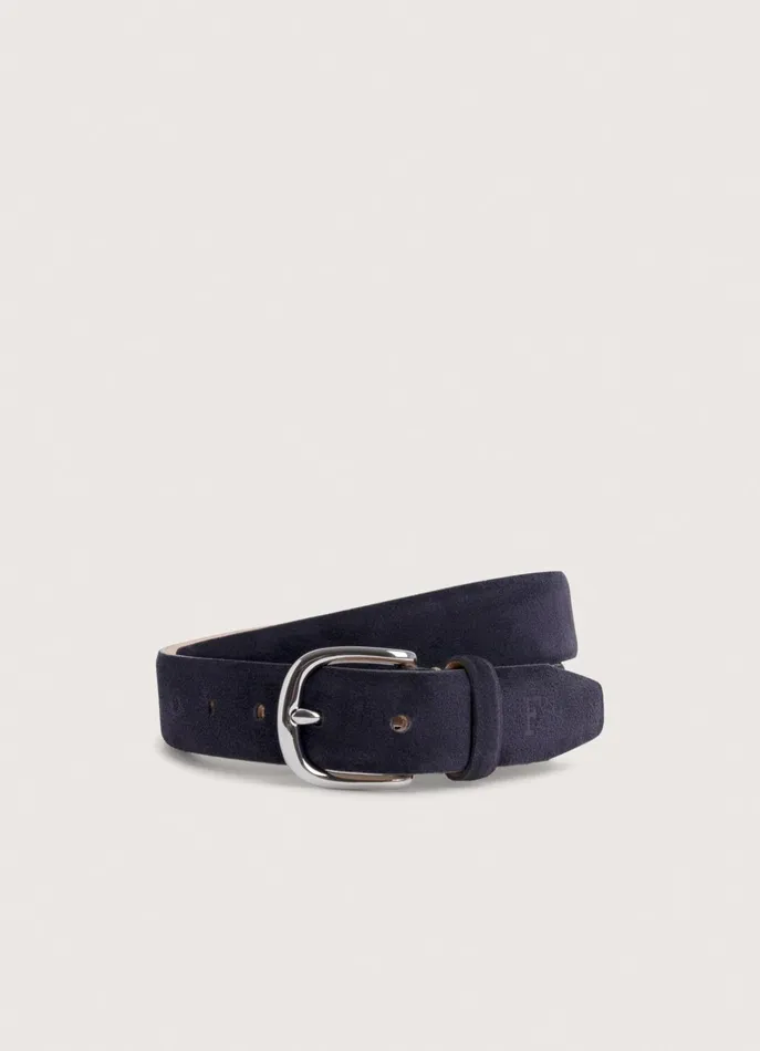 Men Belts Faonnable Suede Belt Marine Blue