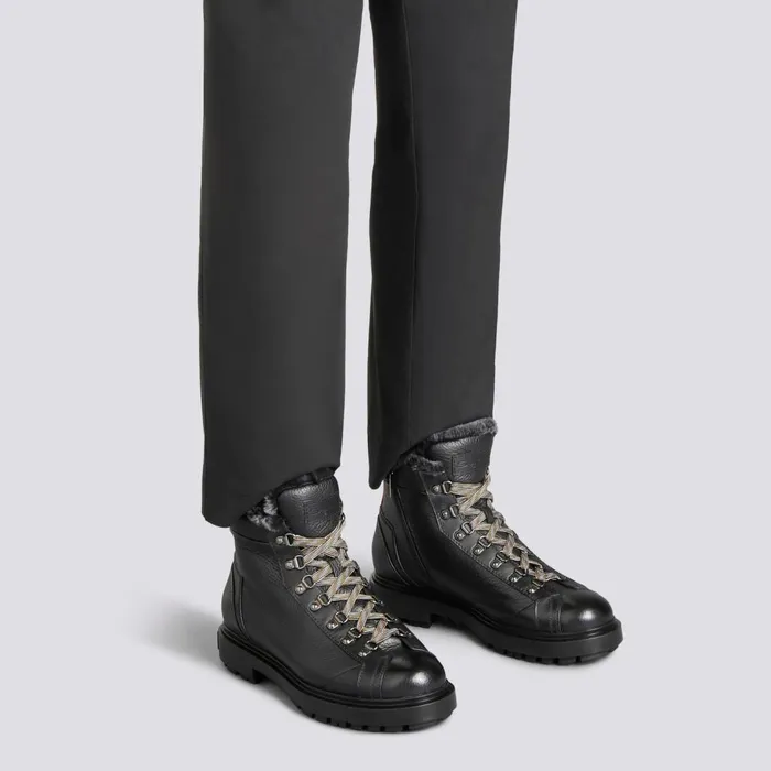 Men Black Tumbled Leather Hiking Boot With Fur Santoni Boots