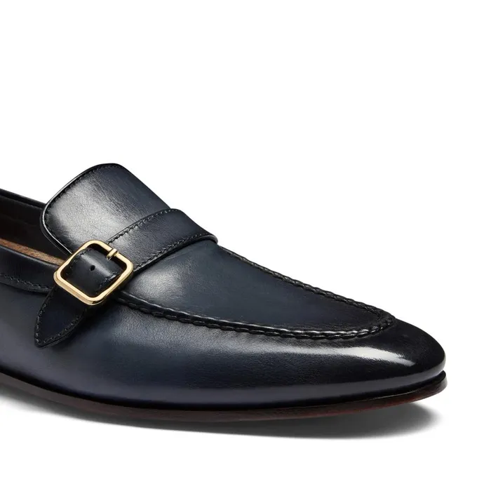 Men Blue Leather SingleBuckle Loafer Santoni Loafers