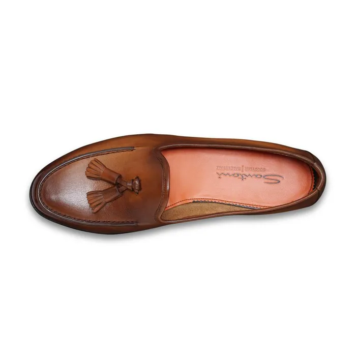 Men Brown Leather Andrea Tassel Loafer Santoni Loafers
