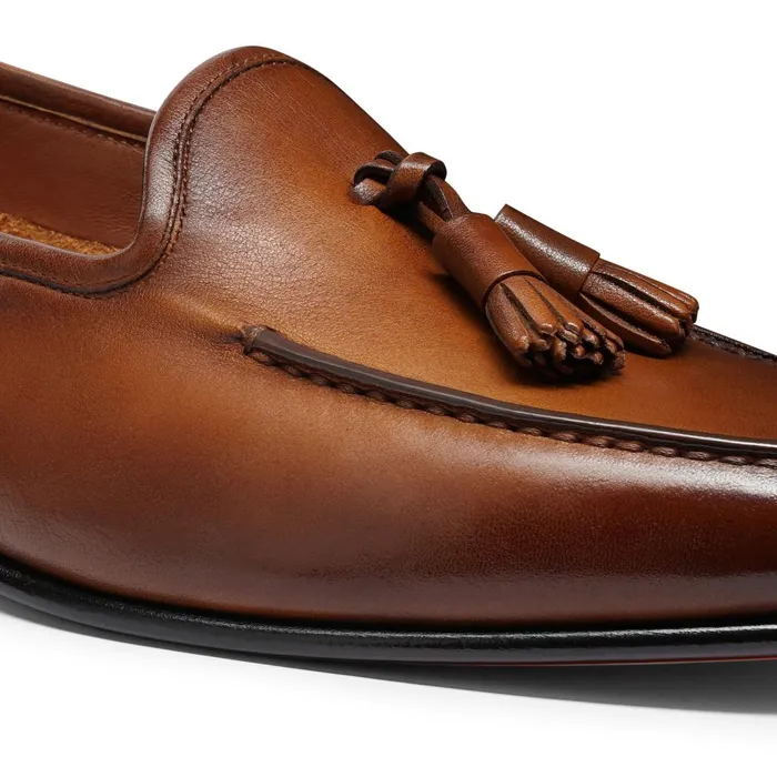 Men Brown Leather Andrea Tassel Loafer Santoni Loafers