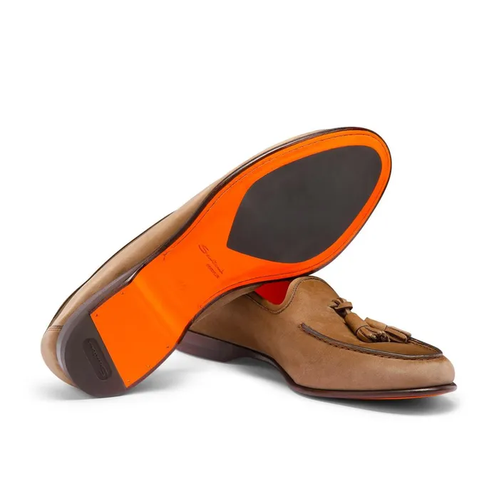 Men Brown Nubuck Andrea Tassel Loafer Santoni Loafers
