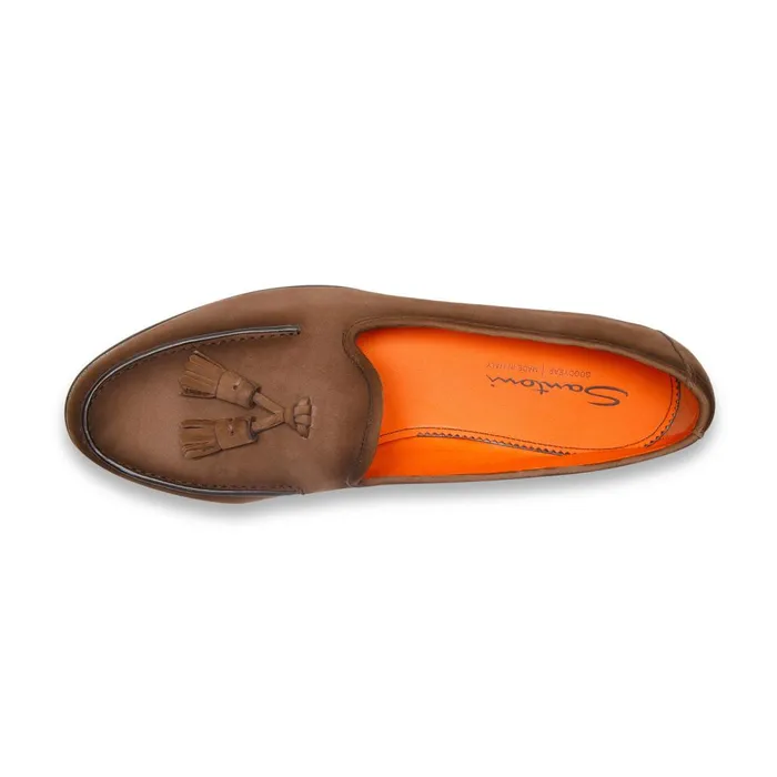 Men Brown Nubuck Andrea Tassel Loafer Santoni Loafers