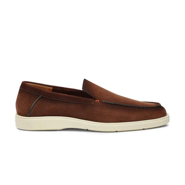 Men Brown Nubuck Loafer Santoni Loafers