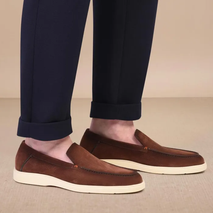Men Brown Nubuck Loafer Santoni Loafers