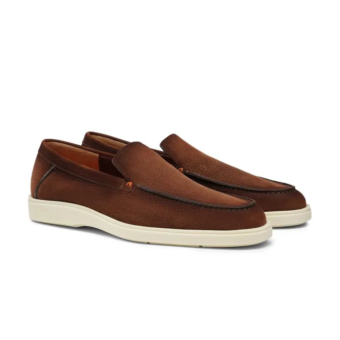 Men Brown Nubuck Loafer Santoni Loafers
