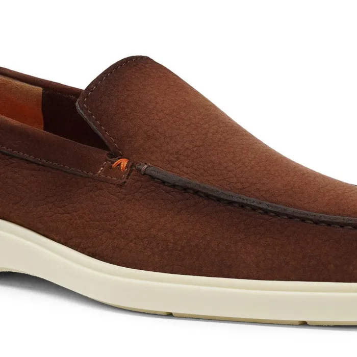 Men Brown Nubuck Loafer Santoni Loafers