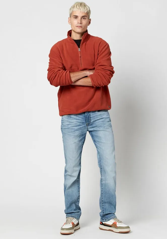 Men Fiproc Henley Fleece Top Red Ochre Buffalo David Bitton Sweatshirts and Hoodies