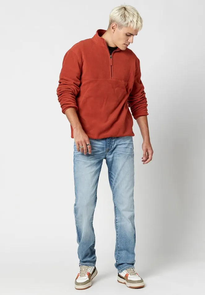 Men Fiproc Henley Fleece Top Red Ochre Buffalo David Bitton Sweatshirts and Hoodies