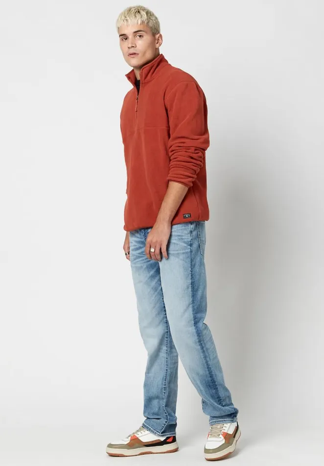 Men Fiproc Henley Fleece Top Red Ochre Buffalo David Bitton Sweatshirts and Hoodies
