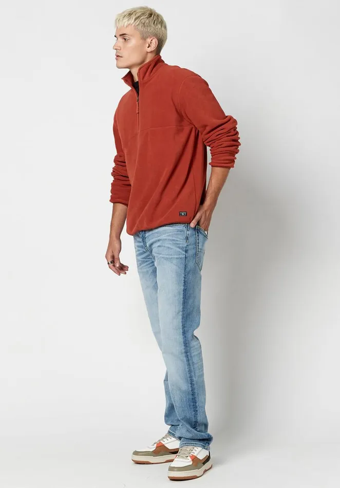 Men Fiproc Henley Fleece Top Red Ochre Buffalo David Bitton Sweatshirts and Hoodies