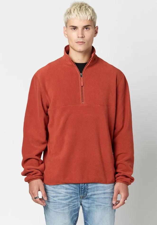 Men Fiproc Henley Fleece Top Red Ochre Buffalo David Bitton Sweatshirts and Hoodies