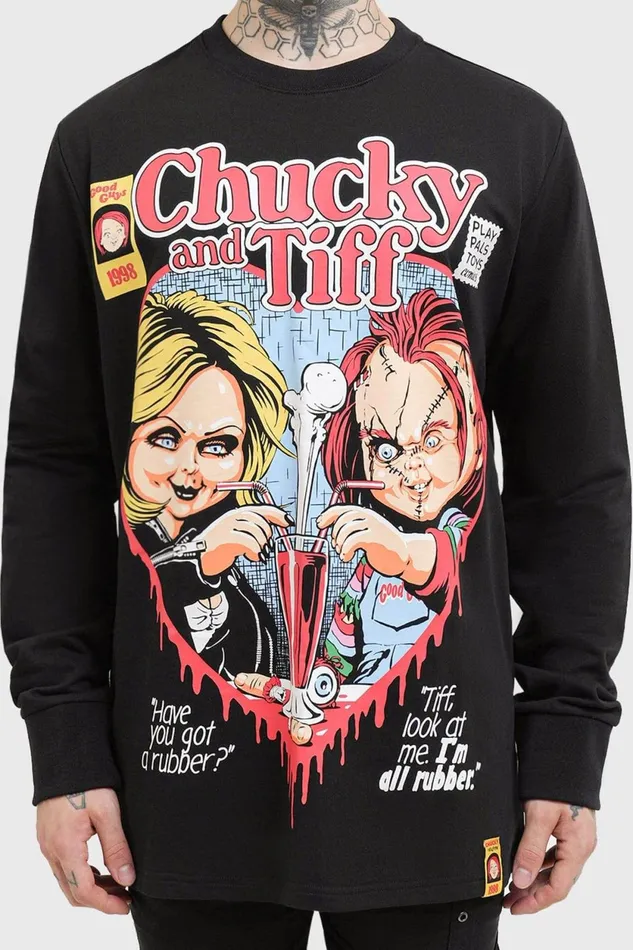 Men Graphic Tops Killstar Chucky and Tiff Forever Sweatshirt