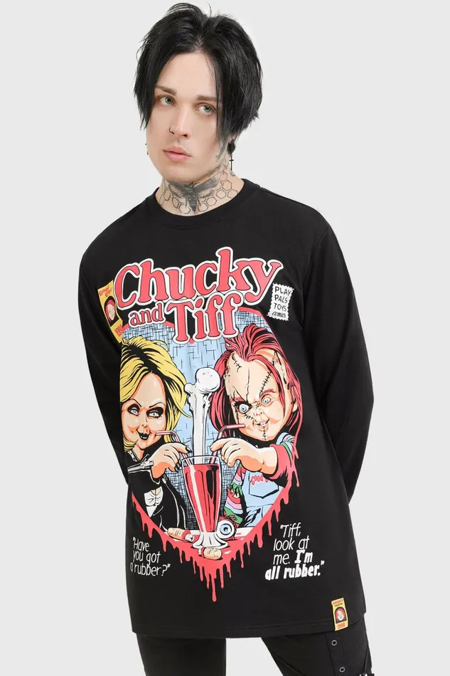 Men Graphic Tops Killstar Chucky and Tiff Forever Sweatshirt
