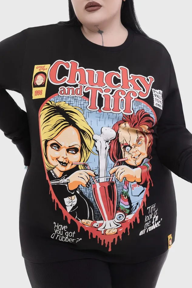 Men Graphic Tops Killstar Chucky and Tiff Forever Sweatshirt