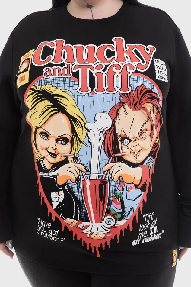 Men Graphic Tops Killstar Chucky and Tiff Forever Sweatshirt
