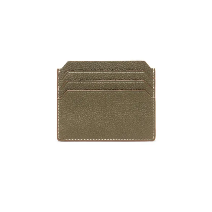 Men Green Tumbled Leather Credit Card Holder Santoni Small Leather Goods