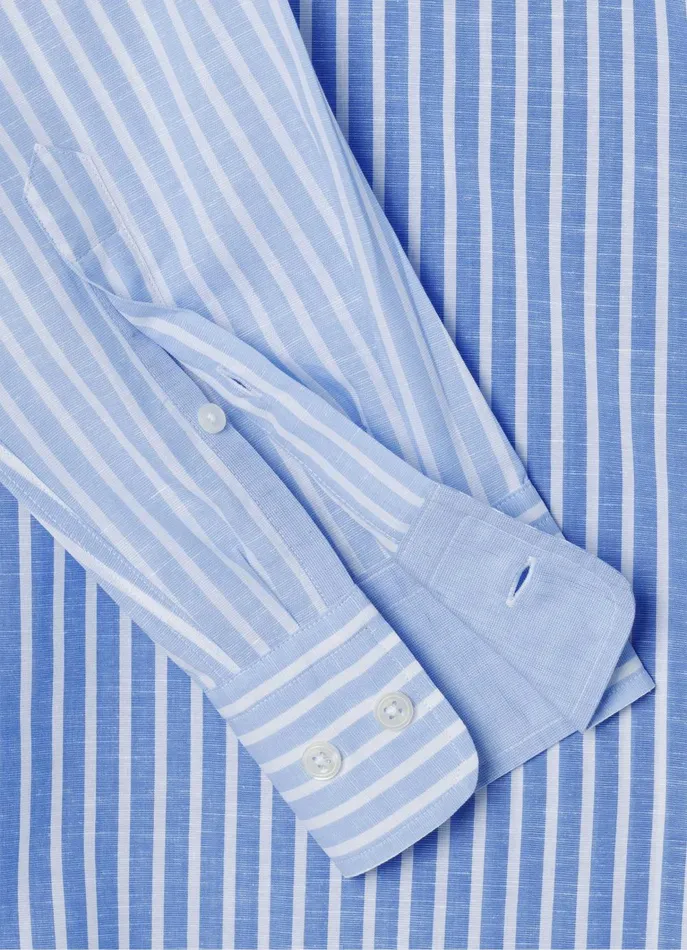 Men Iconic Shirts Faonnable Regular Fit Striped Cotton Linen Shirt Horizon Blue