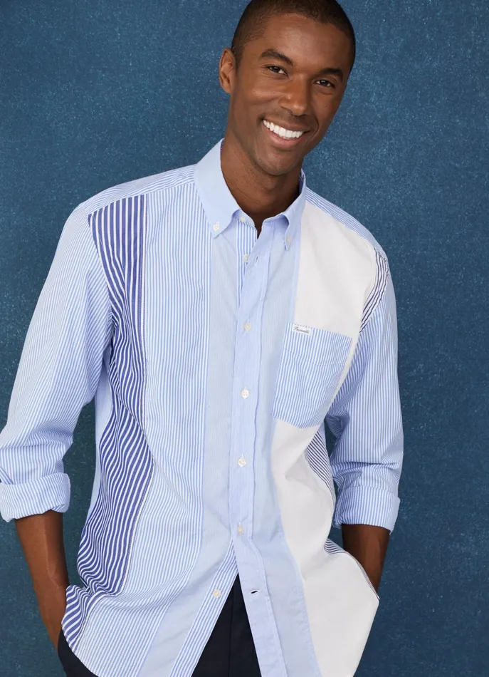 Men Iconic Shirts Faonnable Regular Fit Striped Poplin Shirt Horizon Blue