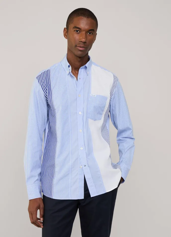 Men Iconic Shirts Faonnable Regular Fit Striped Poplin Shirt Horizon Blue