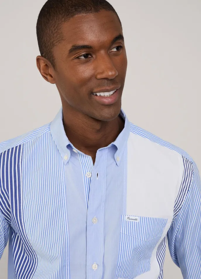 Men Iconic Shirts Faonnable Regular Fit Striped Poplin Shirt Horizon Blue