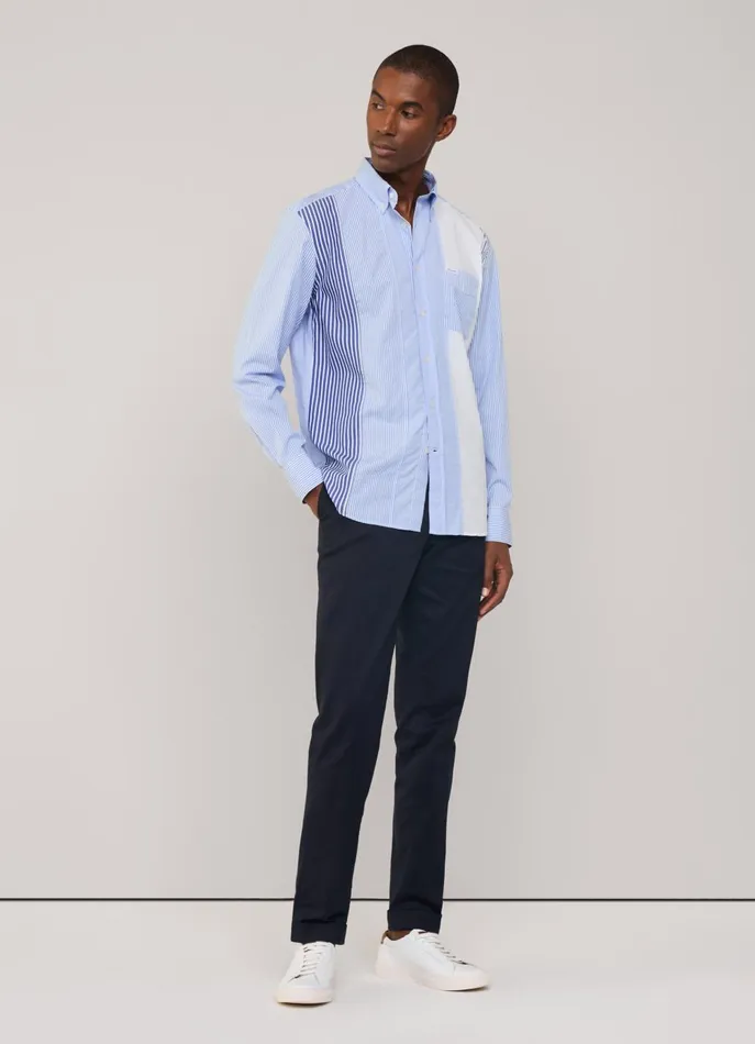 Men Iconic Shirts Faonnable Regular Fit Striped Poplin Shirt Horizon Blue