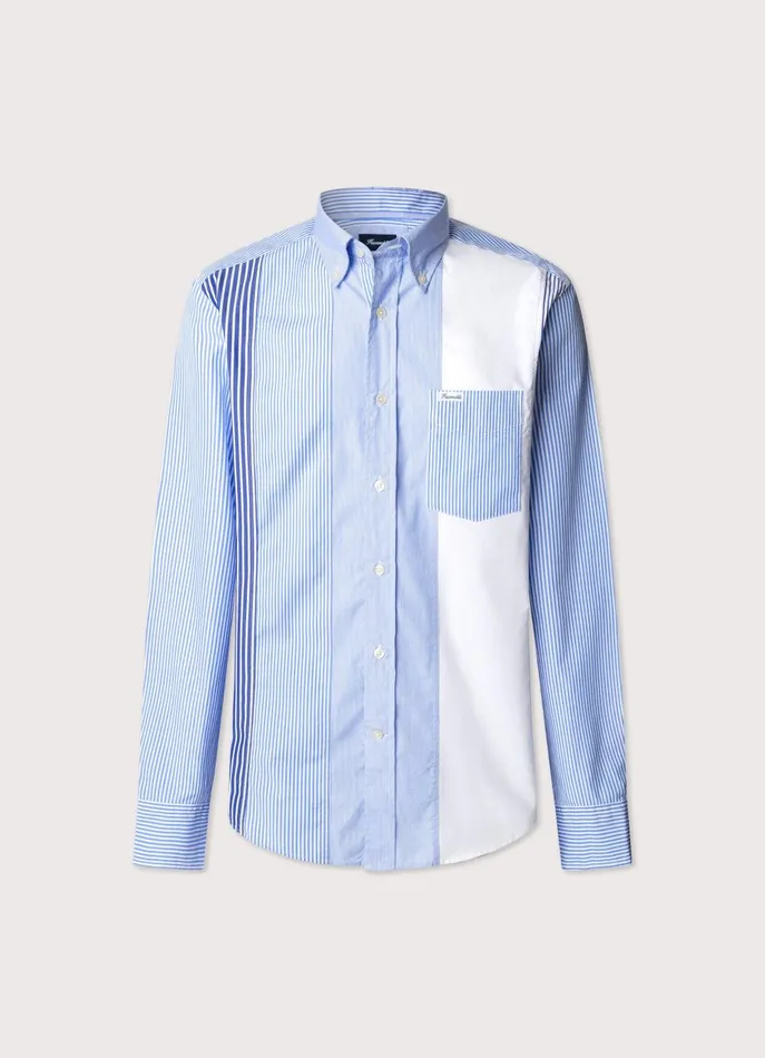 Men Iconic Shirts Faonnable Regular Fit Striped Poplin Shirt Horizon Blue