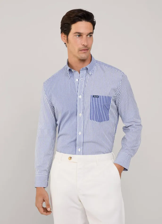 Men Iconic Shirts Faonnable Regular Fit Striped Poplin Shirt Naval Blue