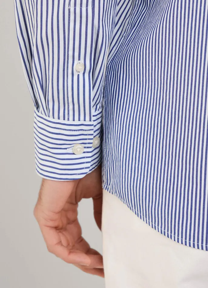 Men Iconic Shirts Faonnable Regular Fit Striped Poplin Shirt Naval Blue