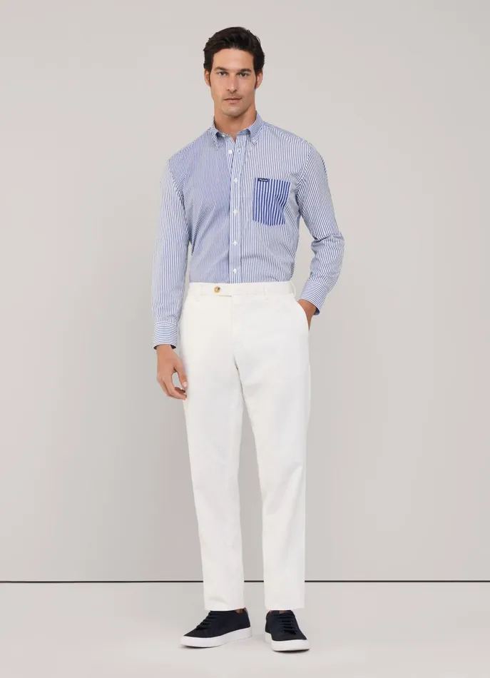 Men Iconic Shirts Faonnable Regular Fit Striped Poplin Shirt Naval Blue