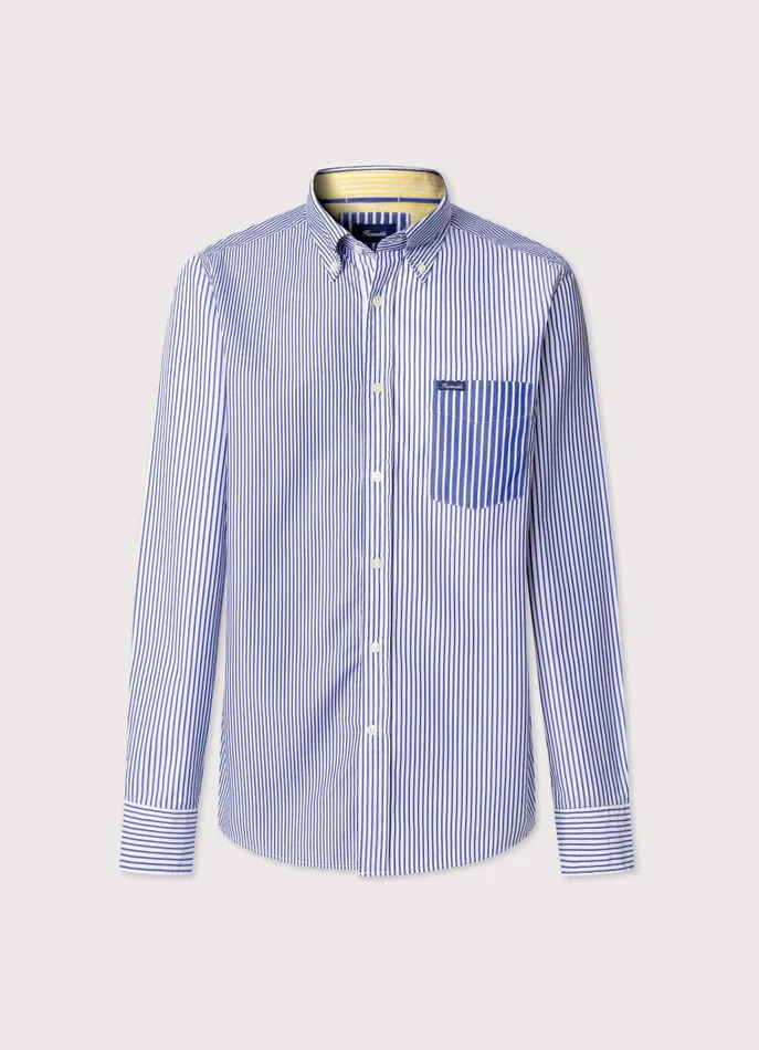 Men Iconic Shirts Faonnable Regular Fit Striped Poplin Shirt Naval Blue