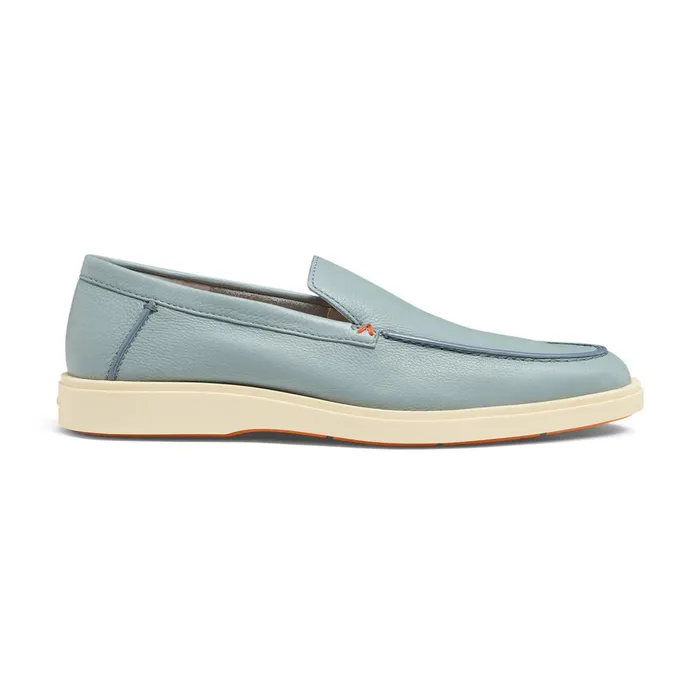 Men Light Blue Tumbled Leather Loafer Santoni Loafers