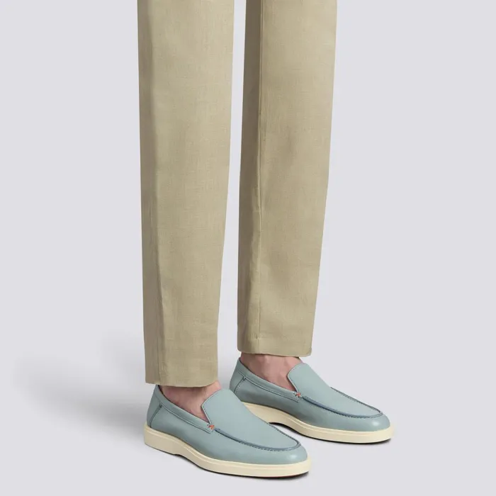 Men Light Blue Tumbled Leather Loafer Santoni Loafers