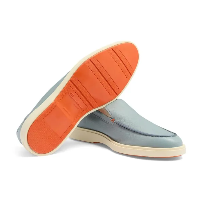 Men Light Blue Tumbled Leather Loafer Santoni Loafers