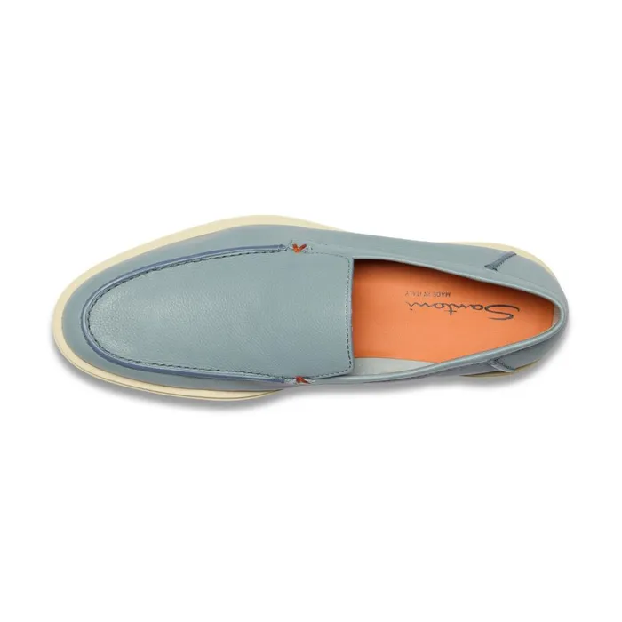 Men Light Blue Tumbled Leather Loafer Santoni Loafers