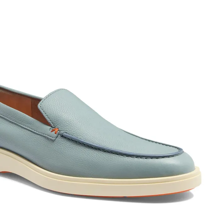 Men Light Blue Tumbled Leather Loafer Santoni Loafers