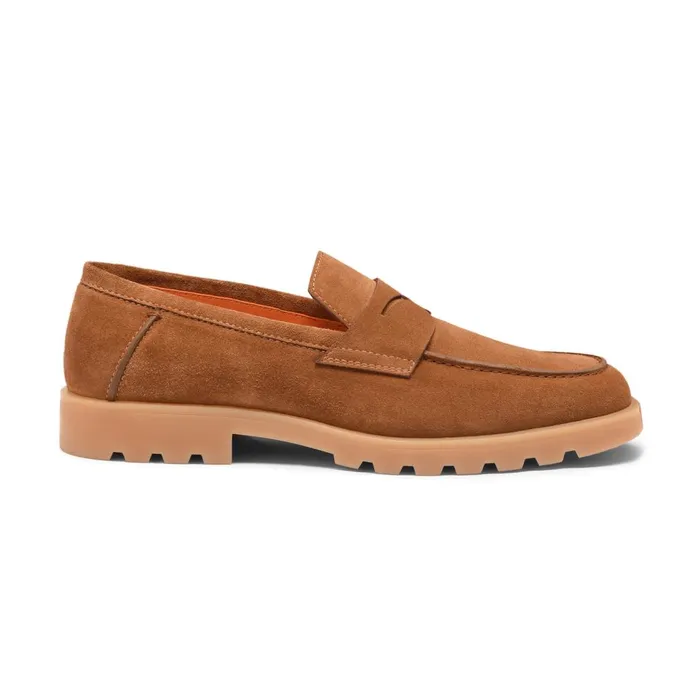 Men Light Brown Suede Penny Loafer Santoni Loafers