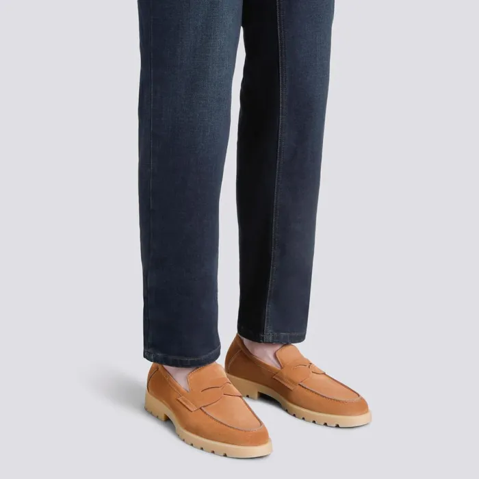 Men Light Brown Suede Penny Loafer Santoni Loafers