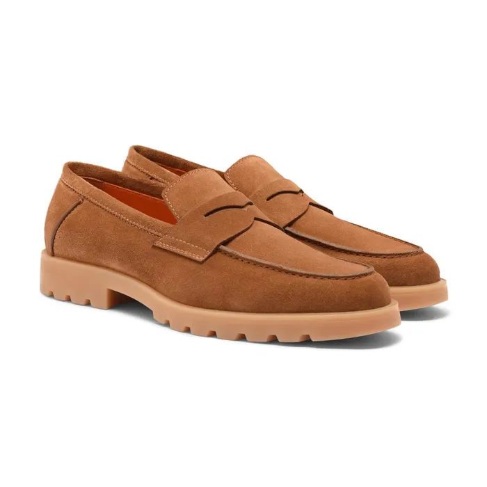 Men Light Brown Suede Penny Loafer Santoni Loafers